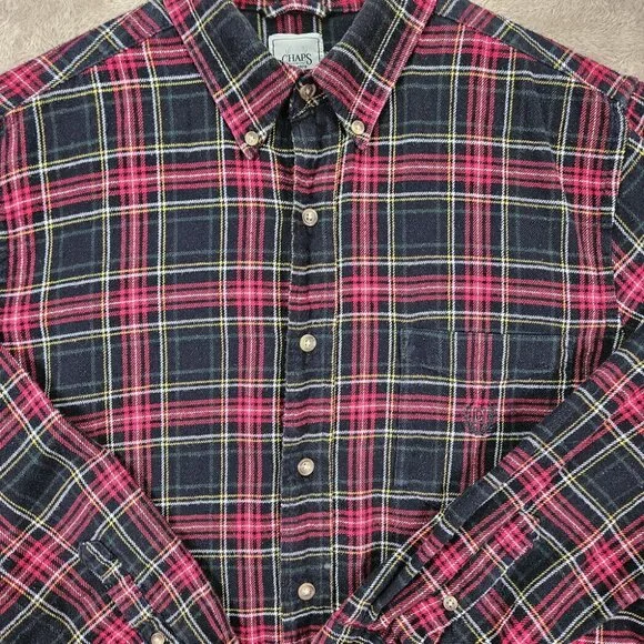 Chaps 100% Cotton Flannel Plaid Shirt Button-Down Men's Size M Long Sleeve - Picture 3 of 10